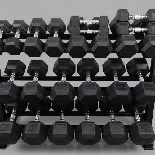 HX-1 Professional Hexagonal Dumbbell Set (2.5 – 30 kg) + HX-1 3-Tier Rack
